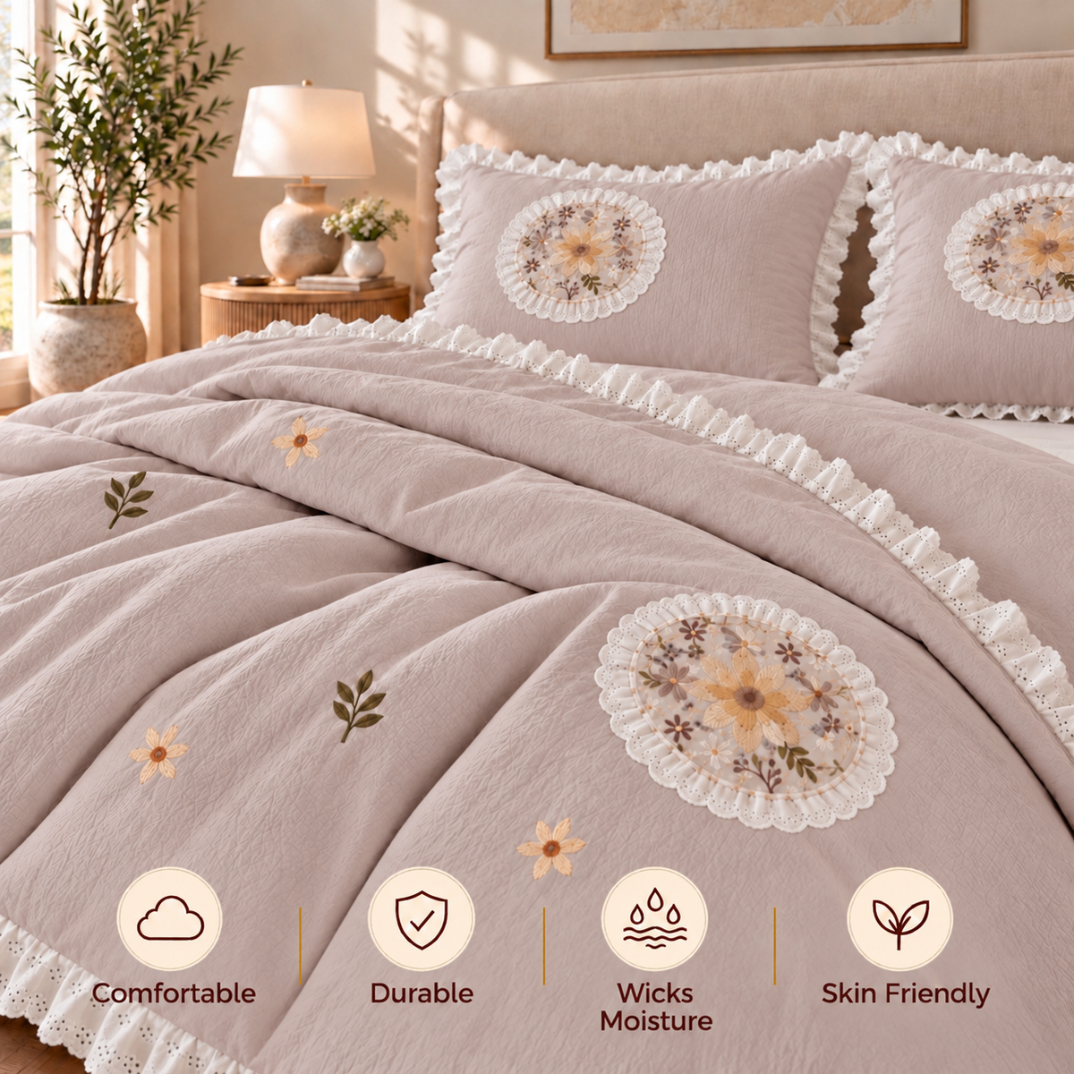 Premium Bedspread Collection - Whispering Flora 6-pieces - Blush Pink