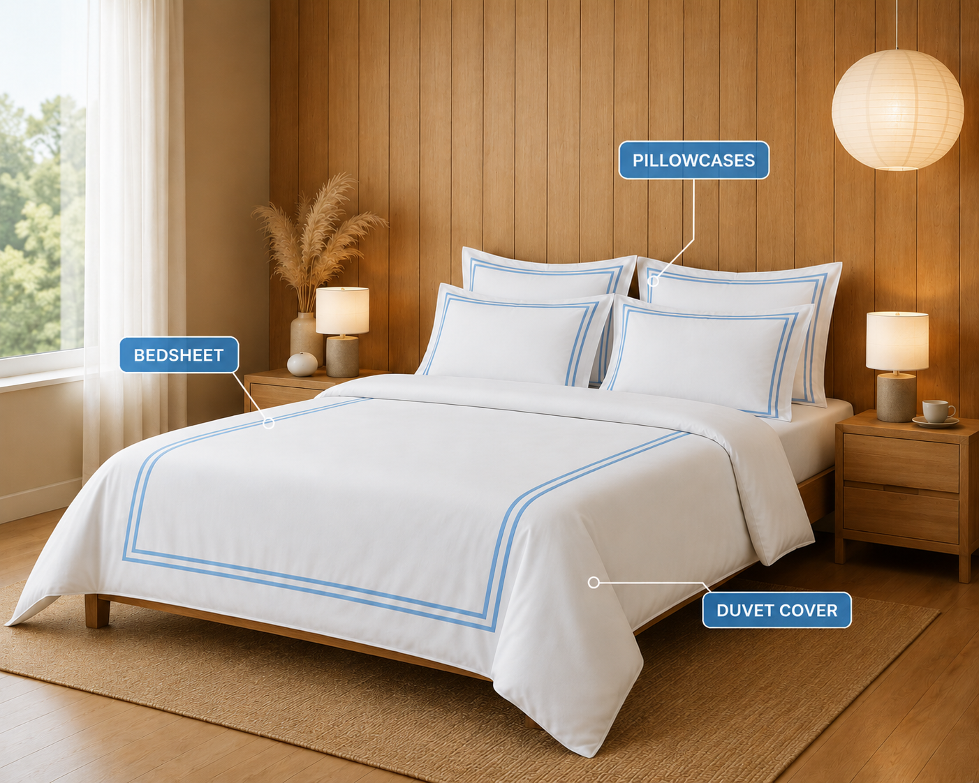 800 TC Pure Cotton Collection -Merrowing - Azure Whisper | Duvet Cover with Pillowcases