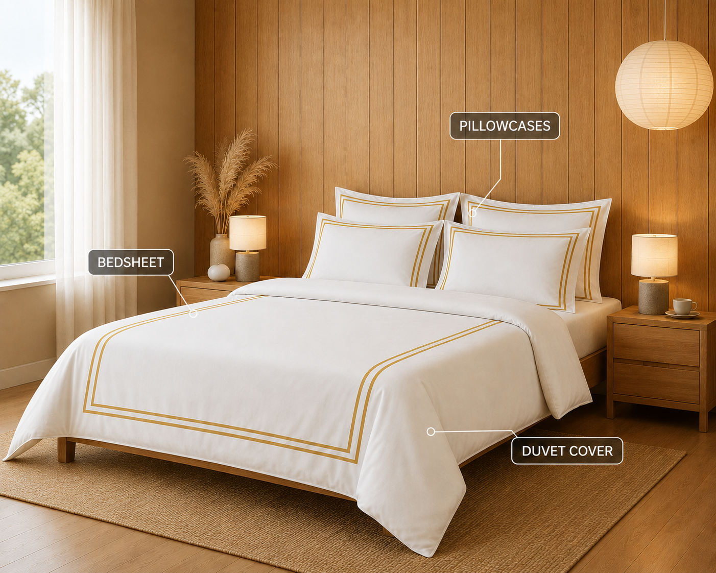 800 TC Pure Cotton Collection -Merrowing - Golden Haze | Duvet Cover with Pillowcases