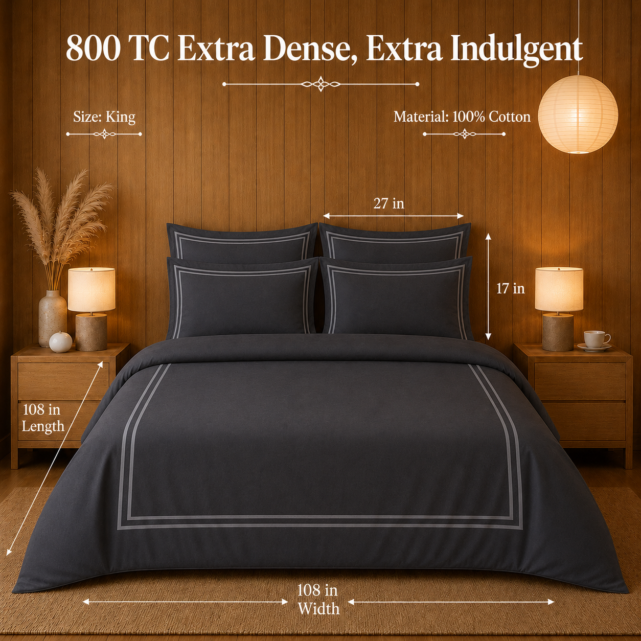 800 TC Pure Cotton Collection -Merrowing - Slate Grey | Duvet Cover with Pillowcases