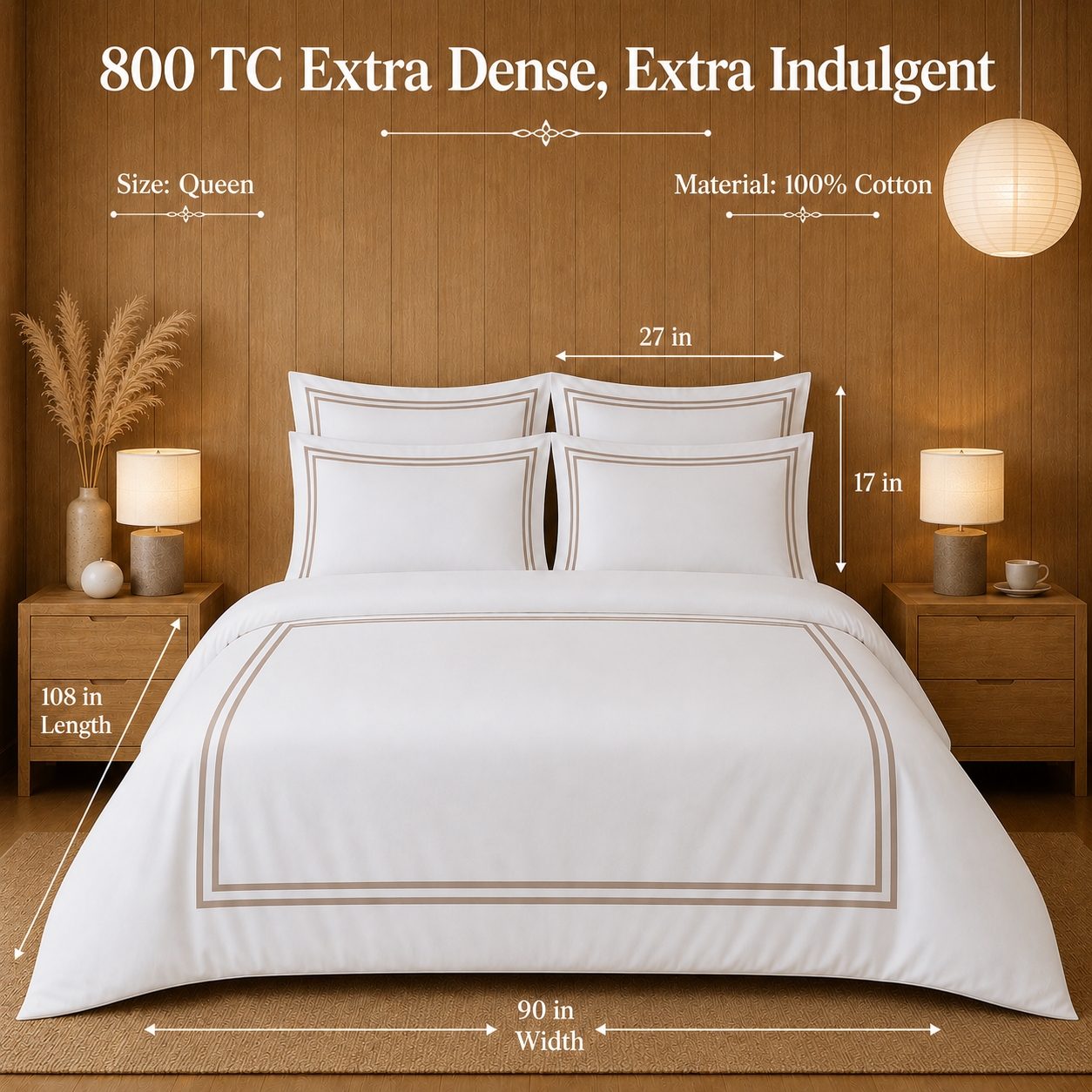 800 TC Pure Cotton Collection -Merrowing - Warm Wood | Duvet Cover with Pillowcases