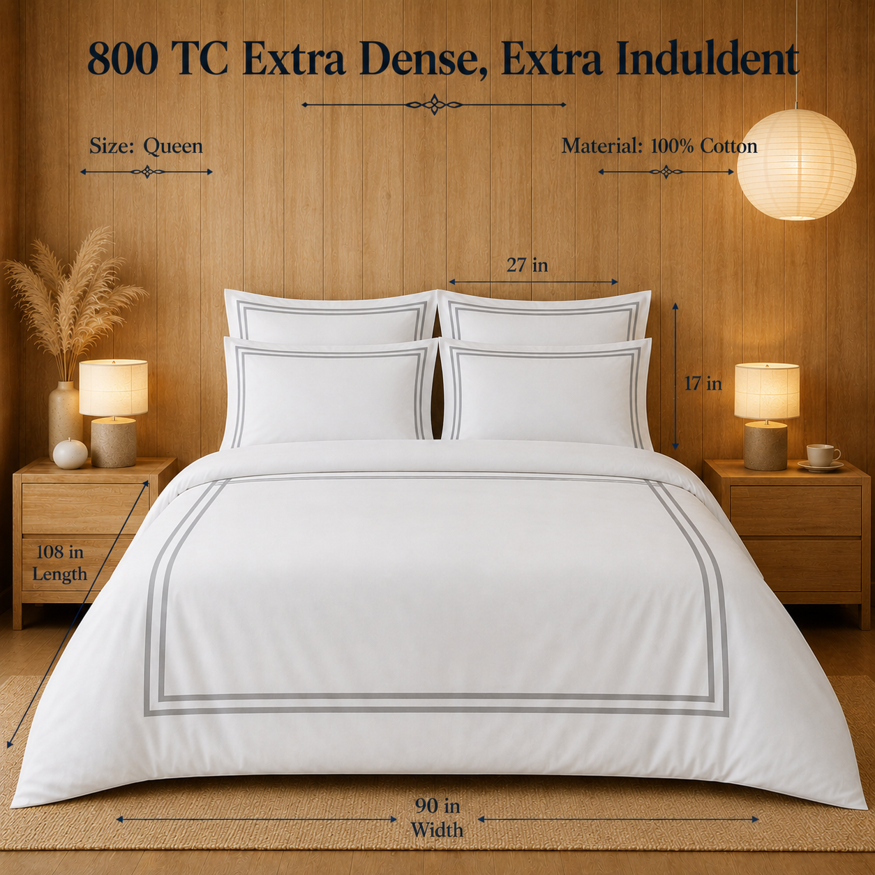 800 TC Pure Cotton Collection -Merrowing - Silver Stone | Duvet Cover with Pillowcases