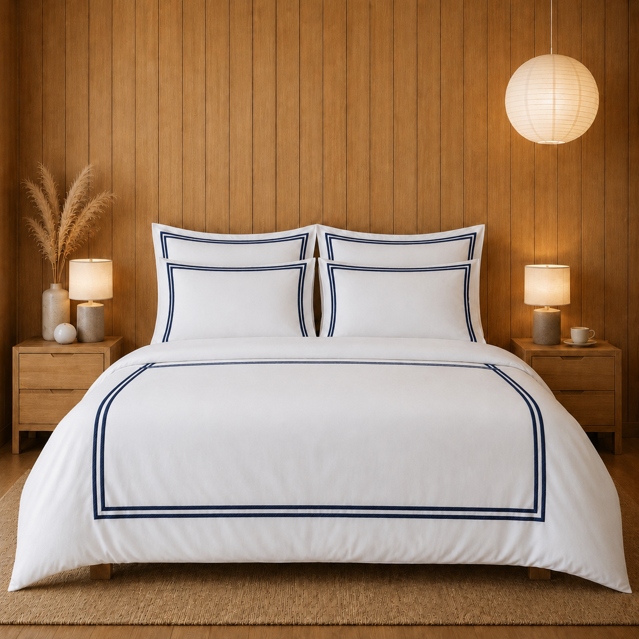 800 TC Pure Cotton Collection -Merrowing - Blue Crest | Duvet Cover with Pillowcases
