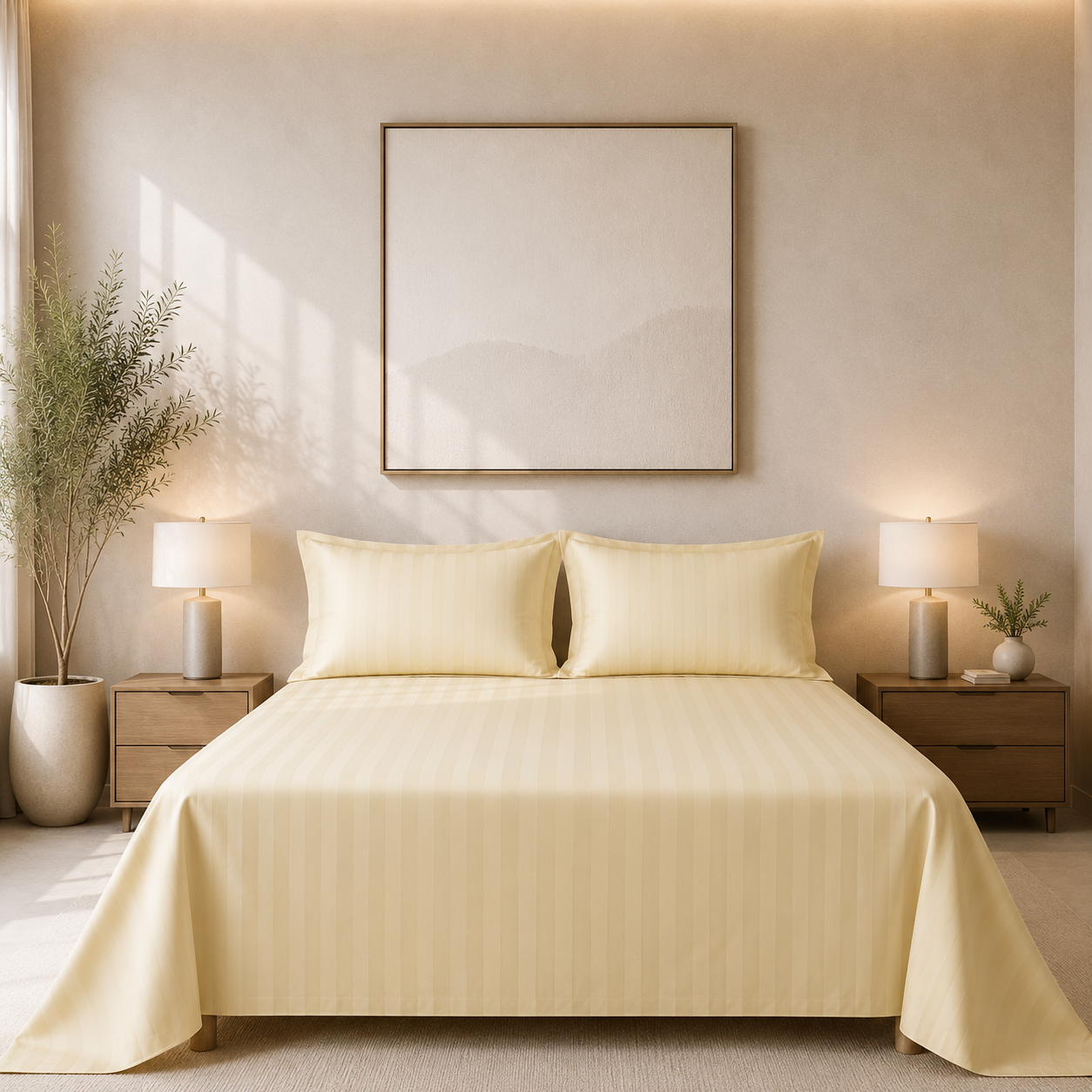 550 TC Stripes Collection - Lemon Whisper | Bedsheet with Pillowcases