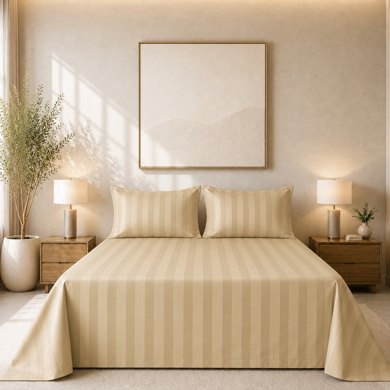 550 TC Stripes Collection - Cappuccino | Bedsheet with Pillowcases