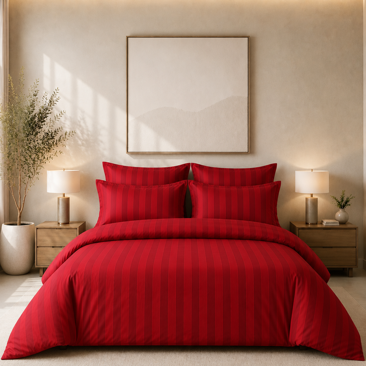 550 TC Stripes Collection - Crimson Velvet | Duvet Cover with Pillowcases