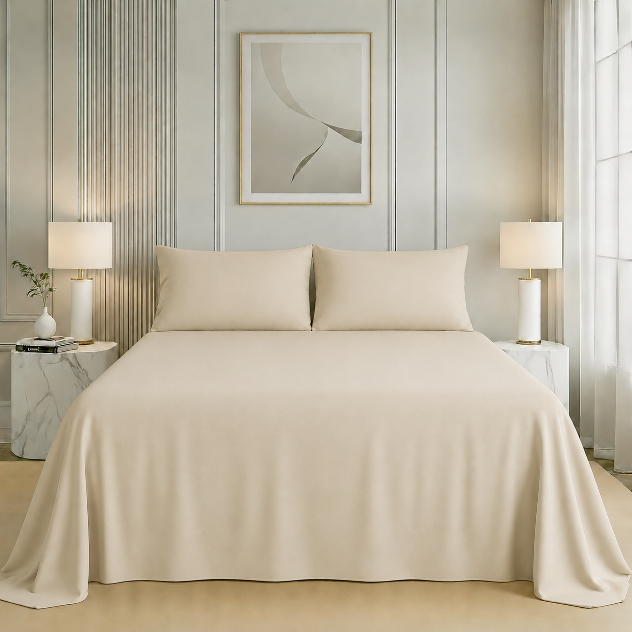 Nirvana Collection - Light Beige | Bedsheet with Pillowcases