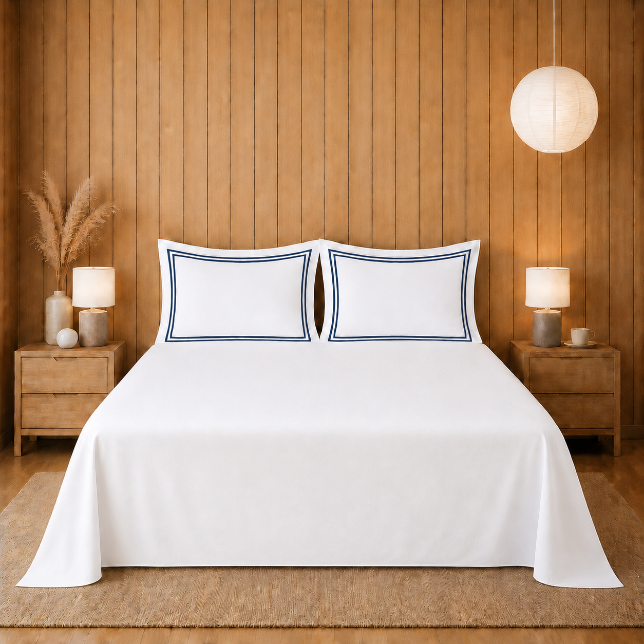 800 TC Pure Cotton Collection -Merrowing - Blue Crest | Bedsheet with Pillowcases