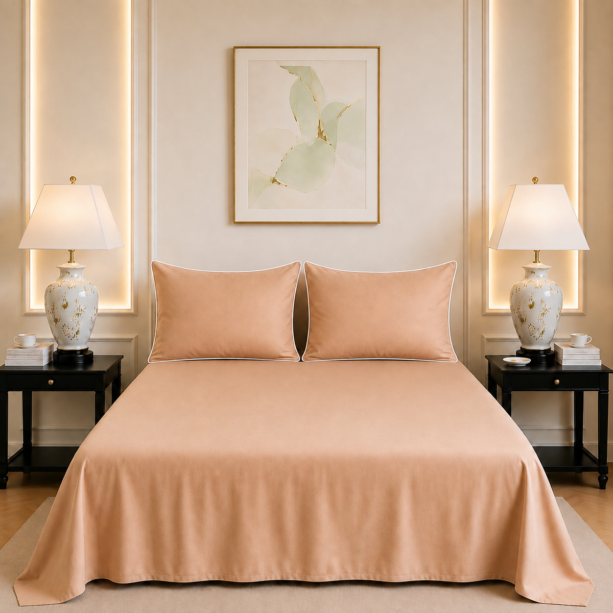 600 TC Pure Cotton Collection Duoluxe - Peach Cloud | Bedsheet with Pillowcases