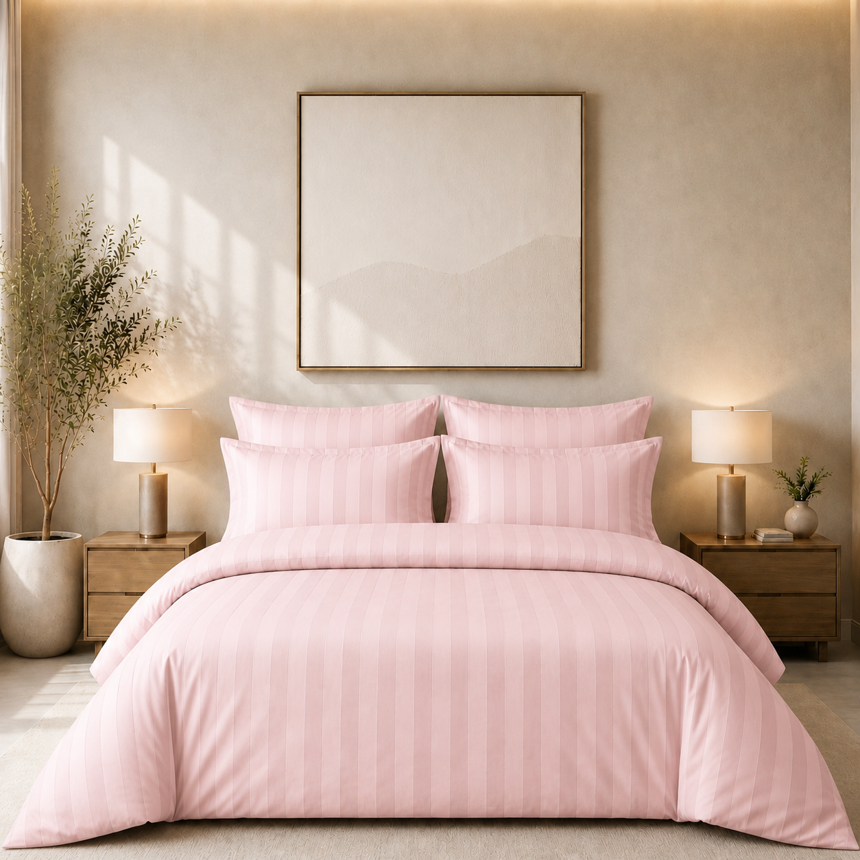 550 TC Stripes Collection - Blush Petal | Duvet Cover with Pillowcases