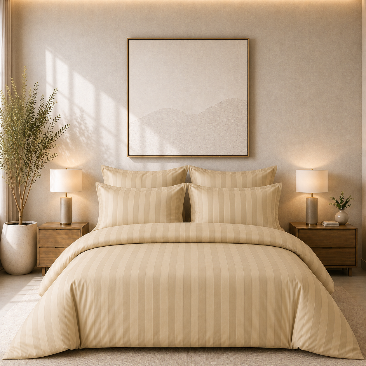 550 TC Stripes Collection - Cappuccino | Duvet Cover with Pillowcases