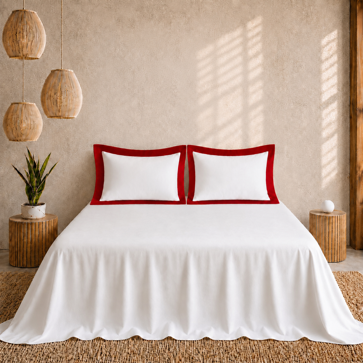 Egyptian Cotton - Border - Zen Classic Red | Bedsheet with Pillowcases