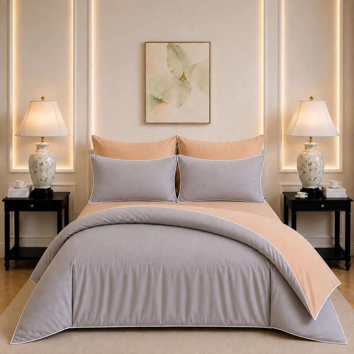 600 TC Pure Cotton Collection Duoluxe - Peach Cloud | Bedsheet & Duvet Cover with Pillowcases