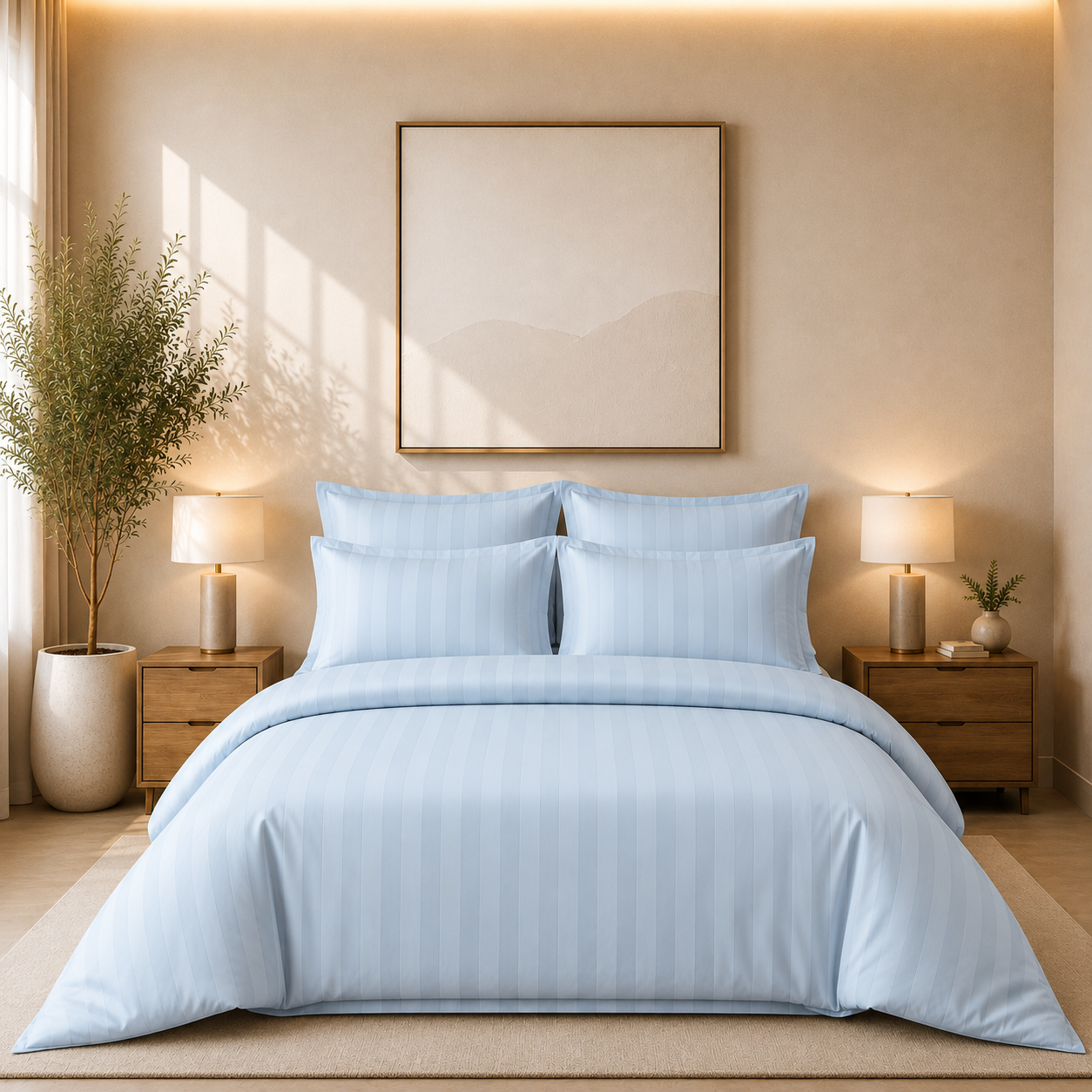 550 TC Stripes Collection - Sky Breeze | Duvet Cover with Pillowcases
