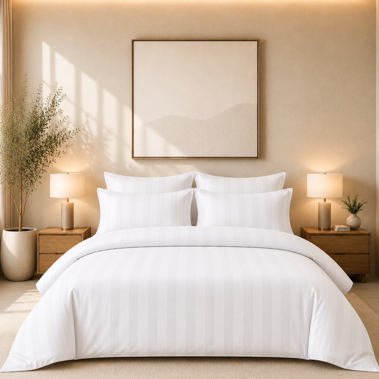 550 TC Stripes Collection - Pure Snow | Duvet Cover with Pillowcases