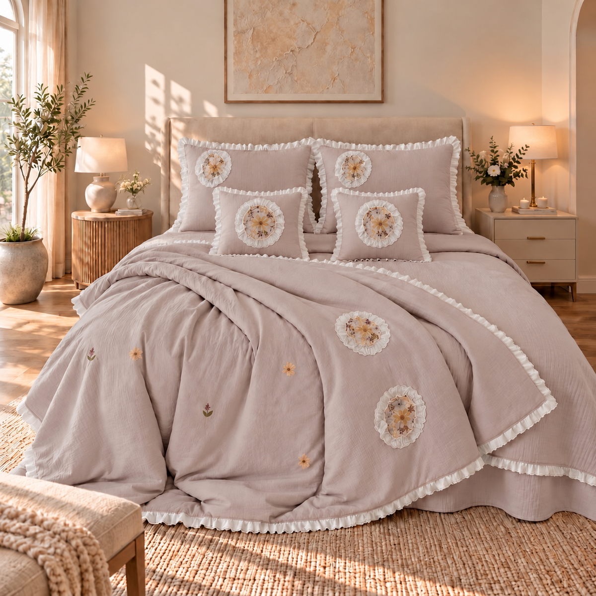 Premium Bedspread Collection - Whispering Flora 6-pieces - Blush Pink