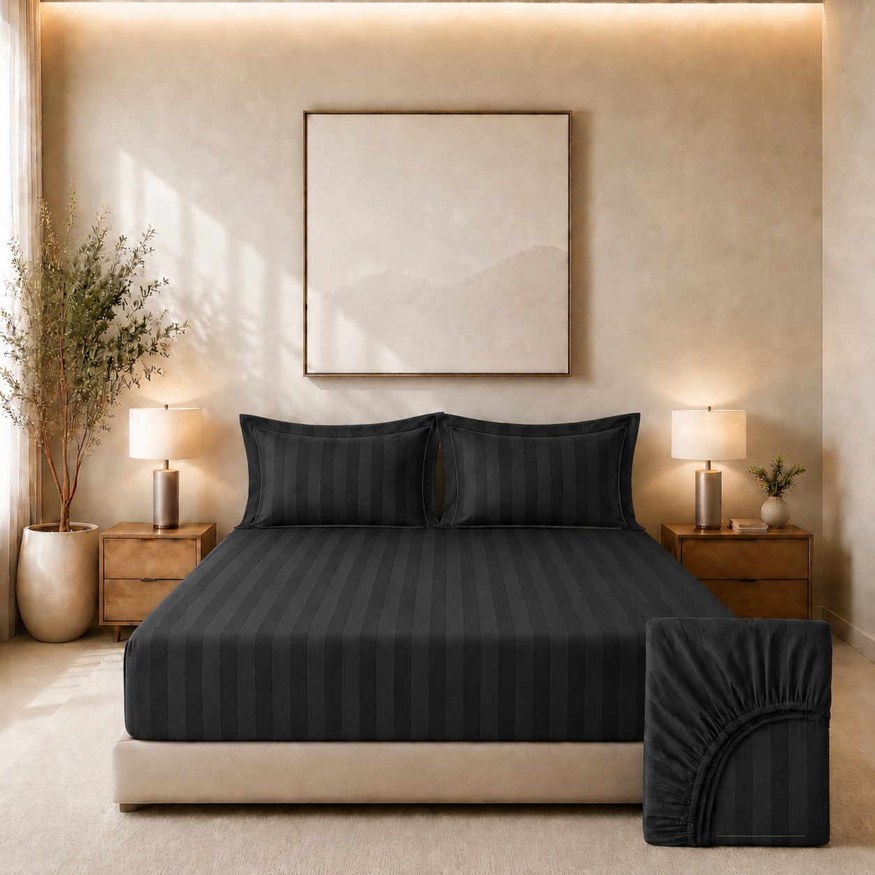 550 TC Stripes Collection - Dark grey | Bedsheet with Pillowcases