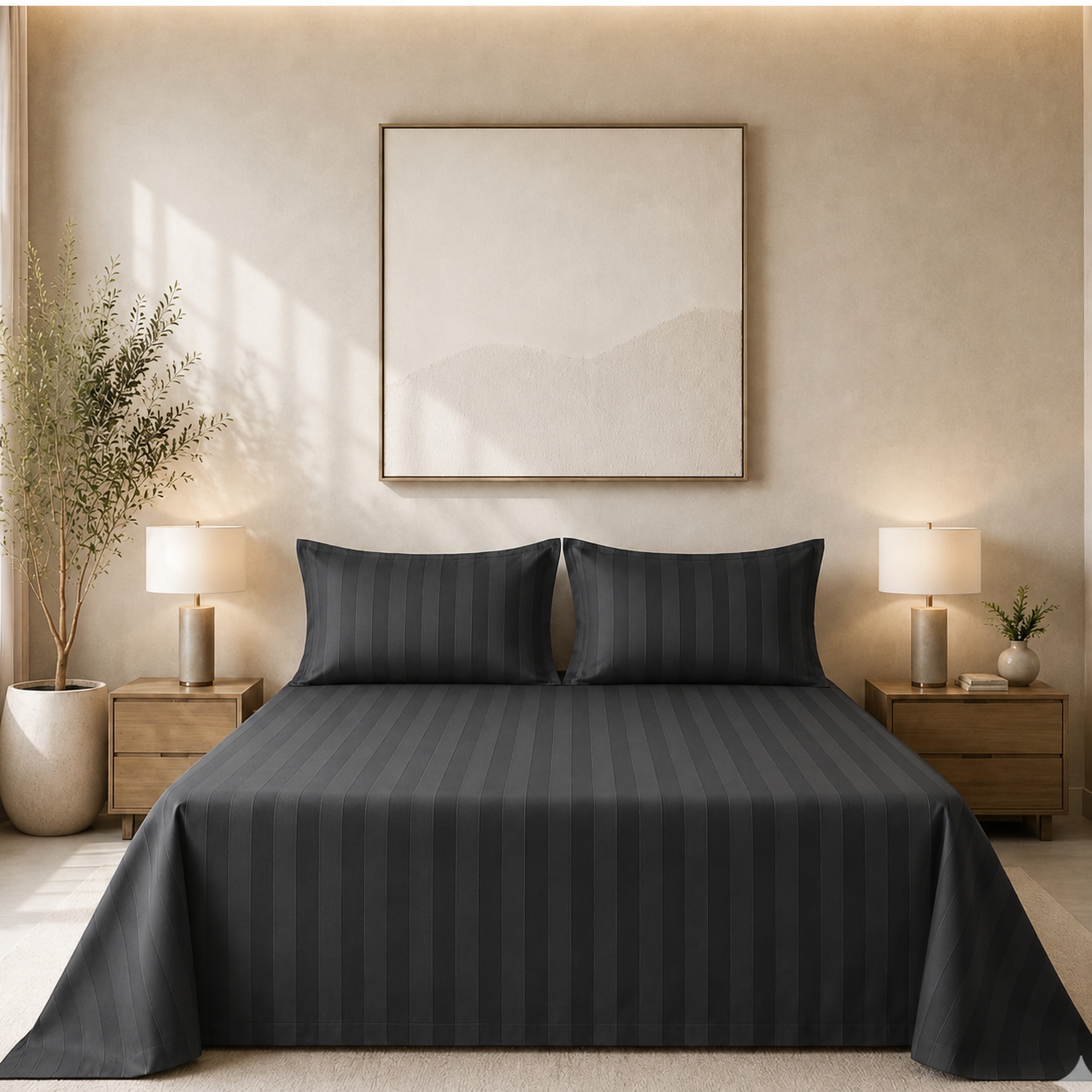 550 TC Stripes Collection - Dark grey | Bedsheet with Pillowcases