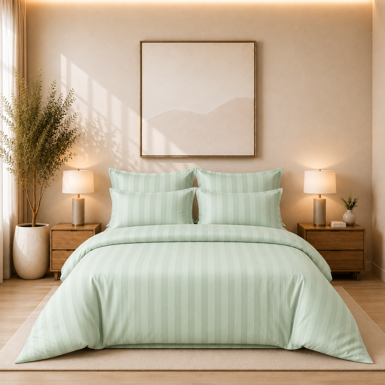 550 TC Stripes Collection - Sage Serenity | Duvet Cover with Pillowcases