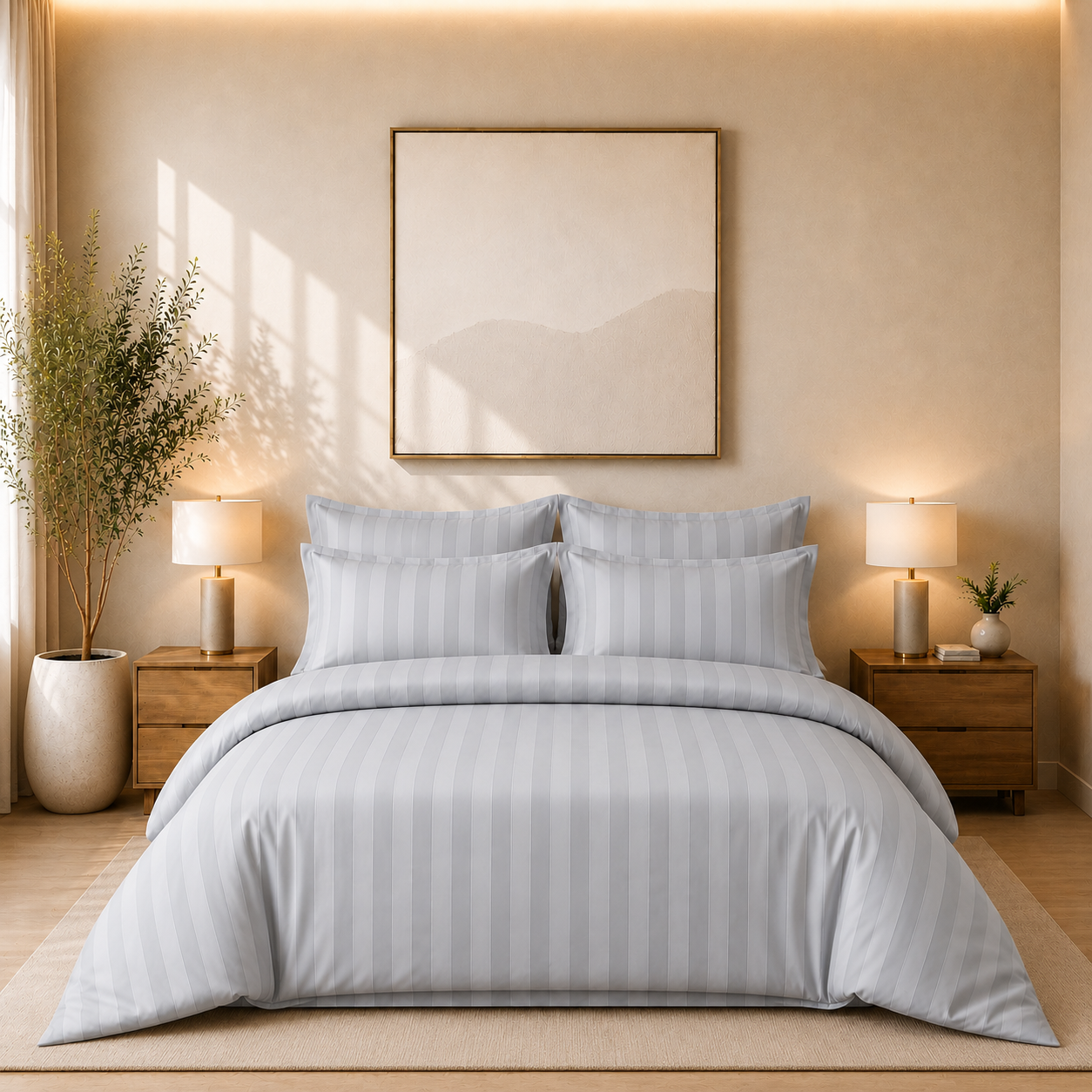 550 TC Stripes Collection - Silver Mist | Duvet Cover with Pillowcases