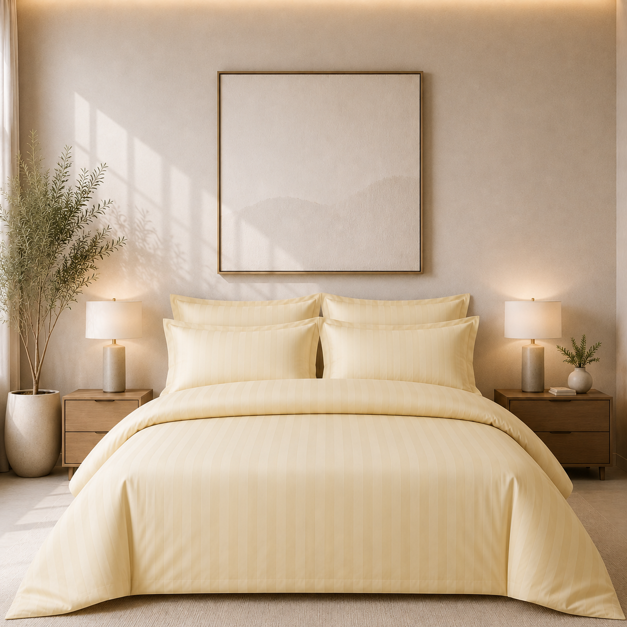 550 TC Stripes Collection - Lemon Whisper | Duvet Cover with Pillowcases