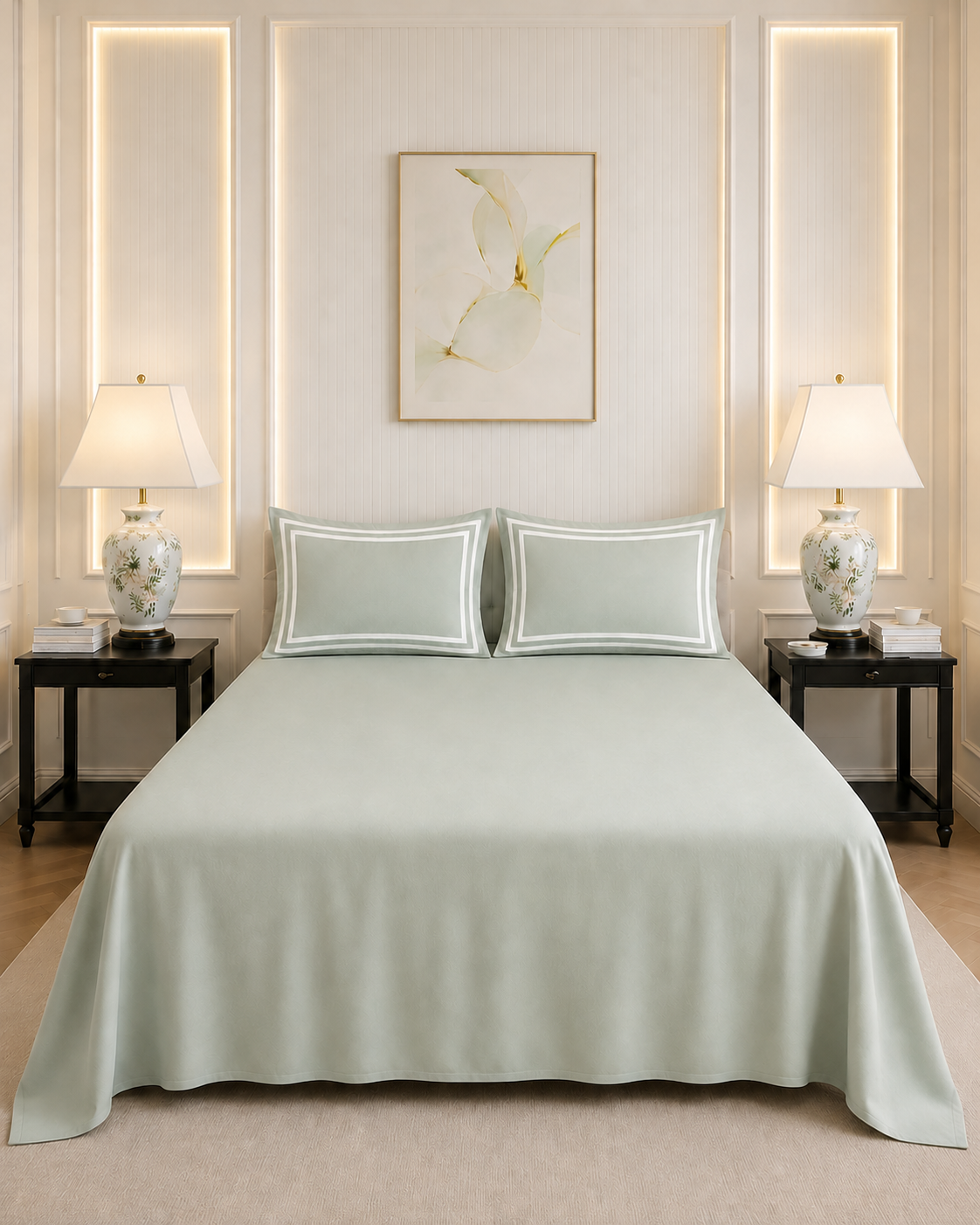 600 TC Pure Cotton Collection - Sage Whisper | Bedsheet with Pillowcases