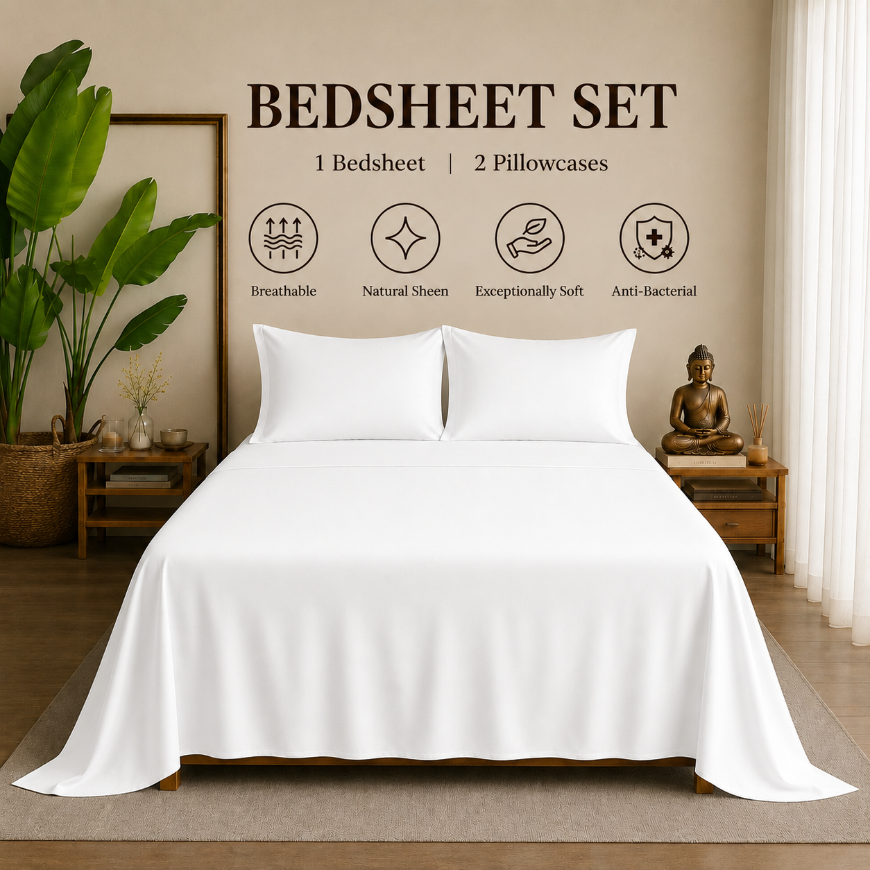 Eucalyptus Collection - Coconut White | Bedsheet with Pillowcases