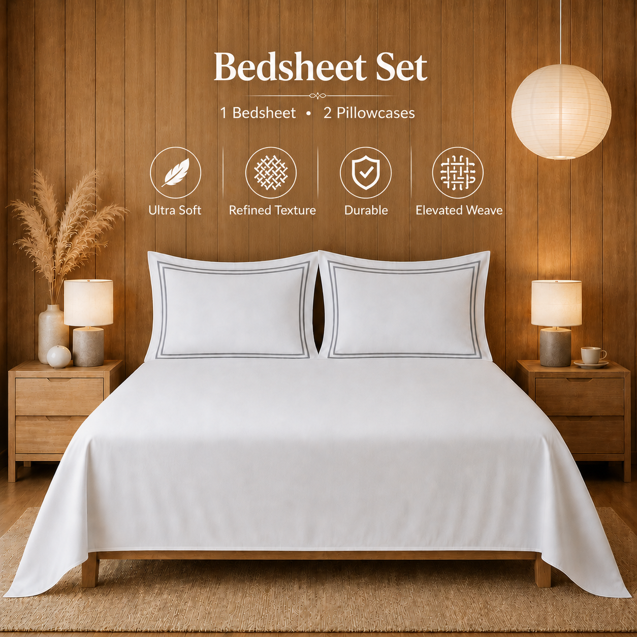 800 TC Pure Cotton Collection -Merrowing - Silver Stone | Bedsheet with Pillowcases