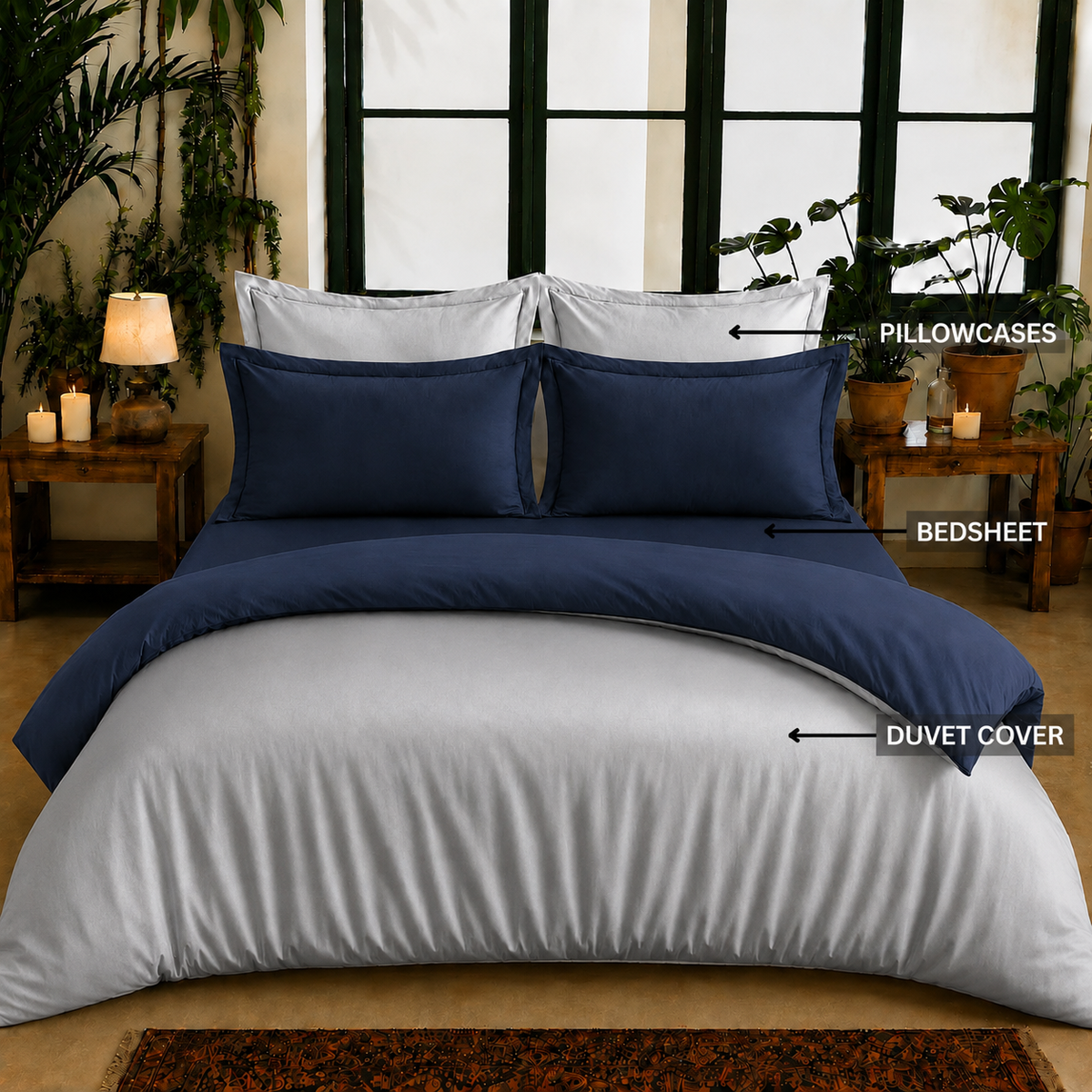 Bamboo Collection - Duo Luxe - Moonlit Navy | Bedsheet with Pillowcases