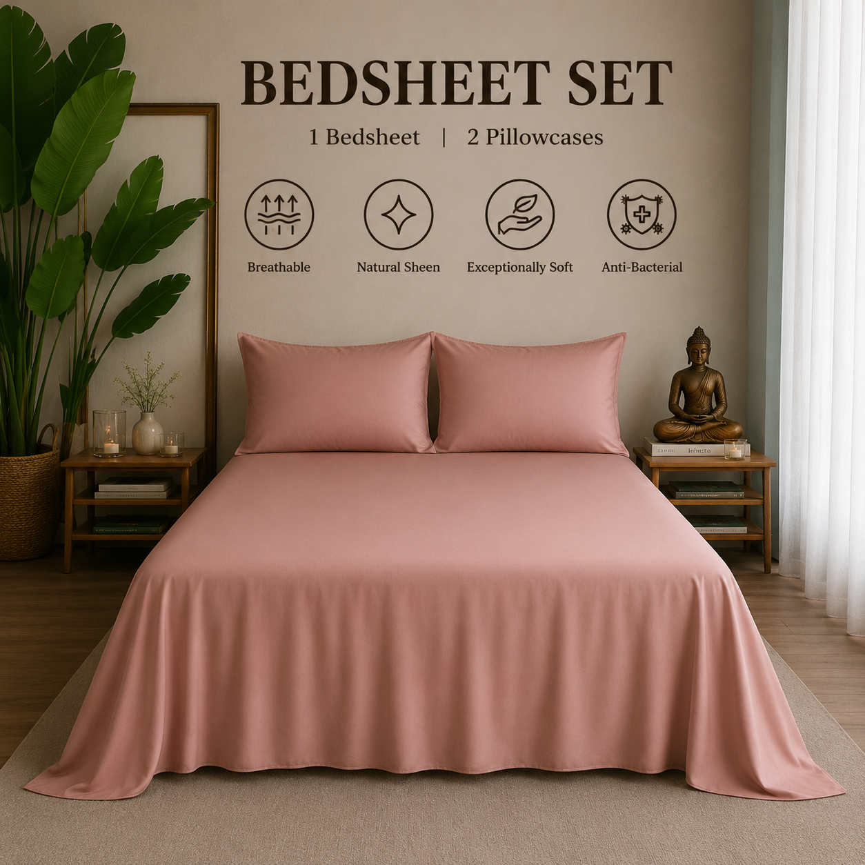 Eucalyptus Collection - Peach Blossom | Bedsheet with Pillowcases