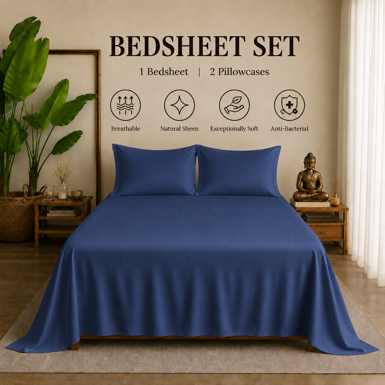 Eucalyptus Collection - Twilight Blue | Bedsheet with Pillowcases