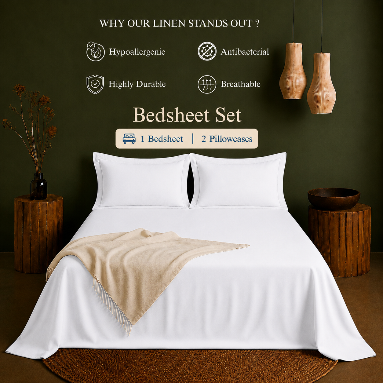 Linen Collection - White | Bedsheet with Pillowcases