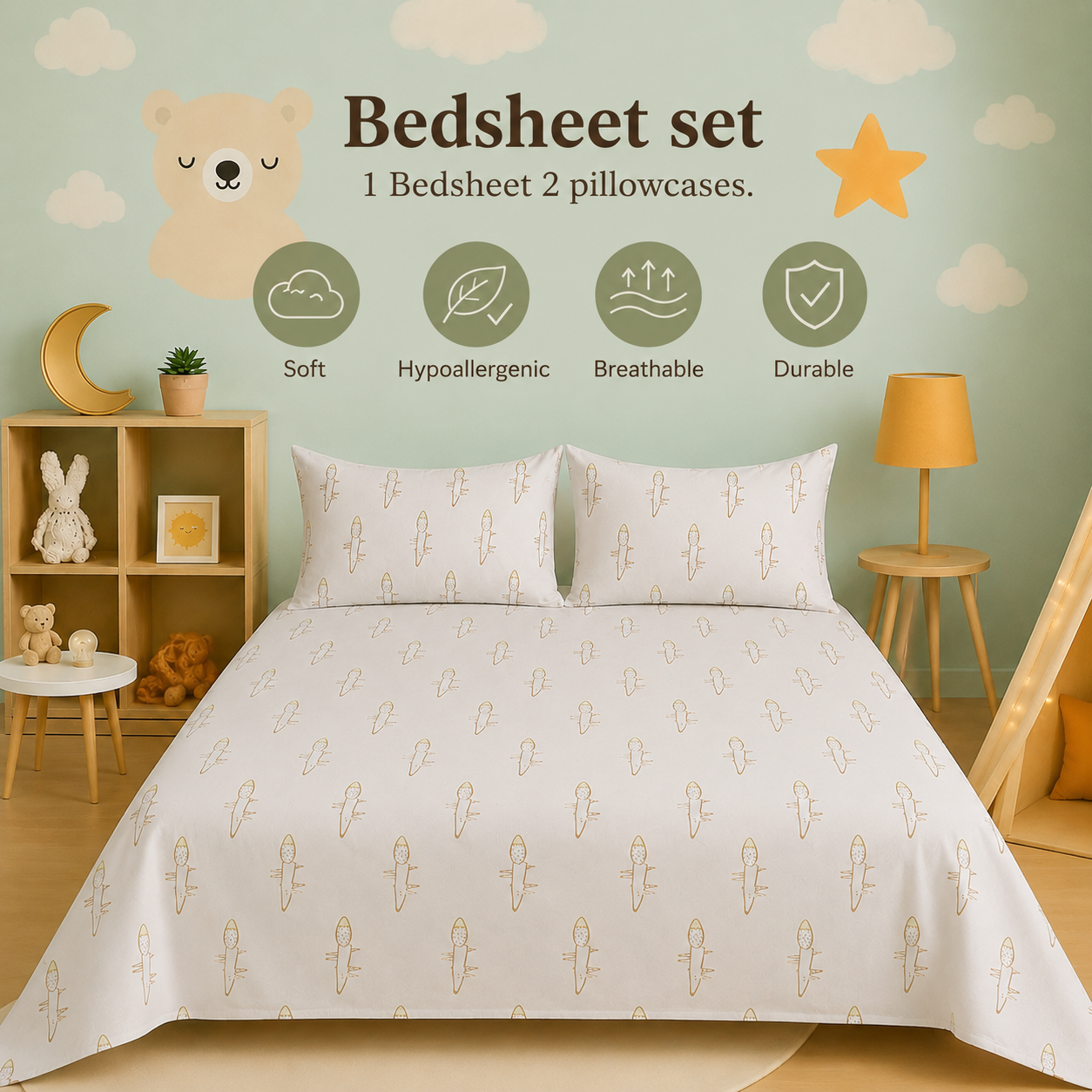 Kids Collection - Golden Foxy | Bedsheet with Pillowcases