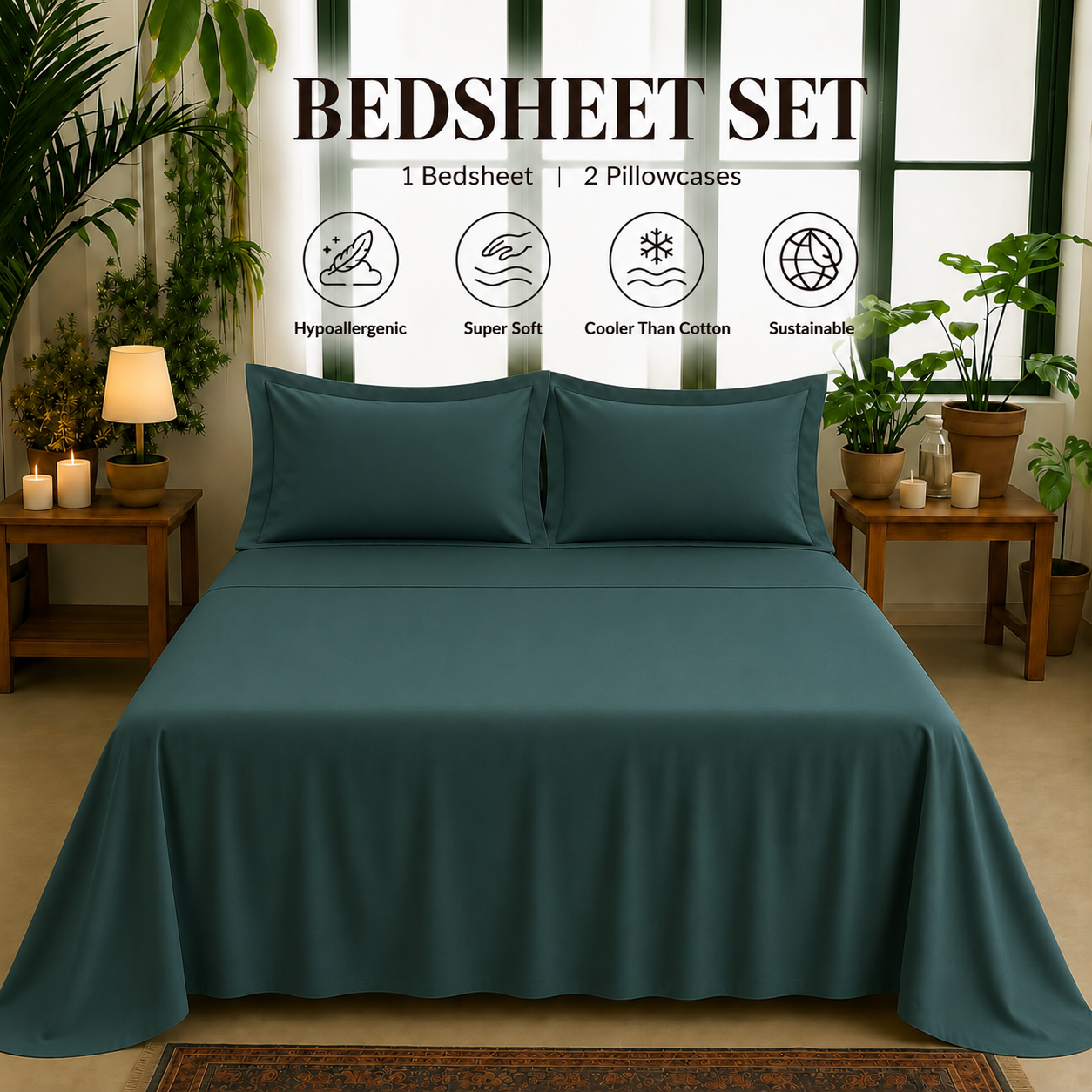 Bamboo Collection - Dark Teal | Bedsheet with Pillowcases