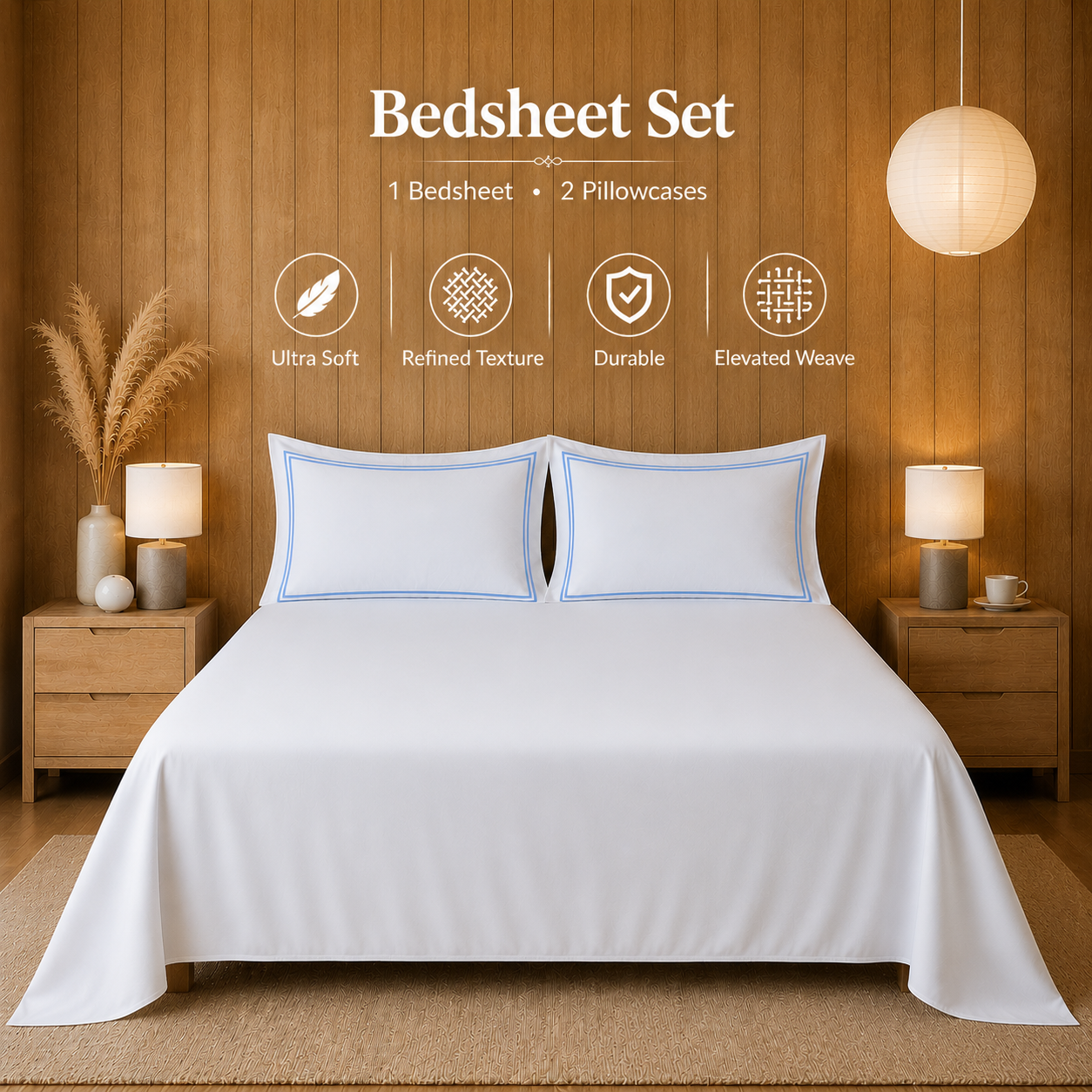 800 TC Pure Cotton Collection -Merrowing - Azure Whisper | Bedsheet with Pillowcases