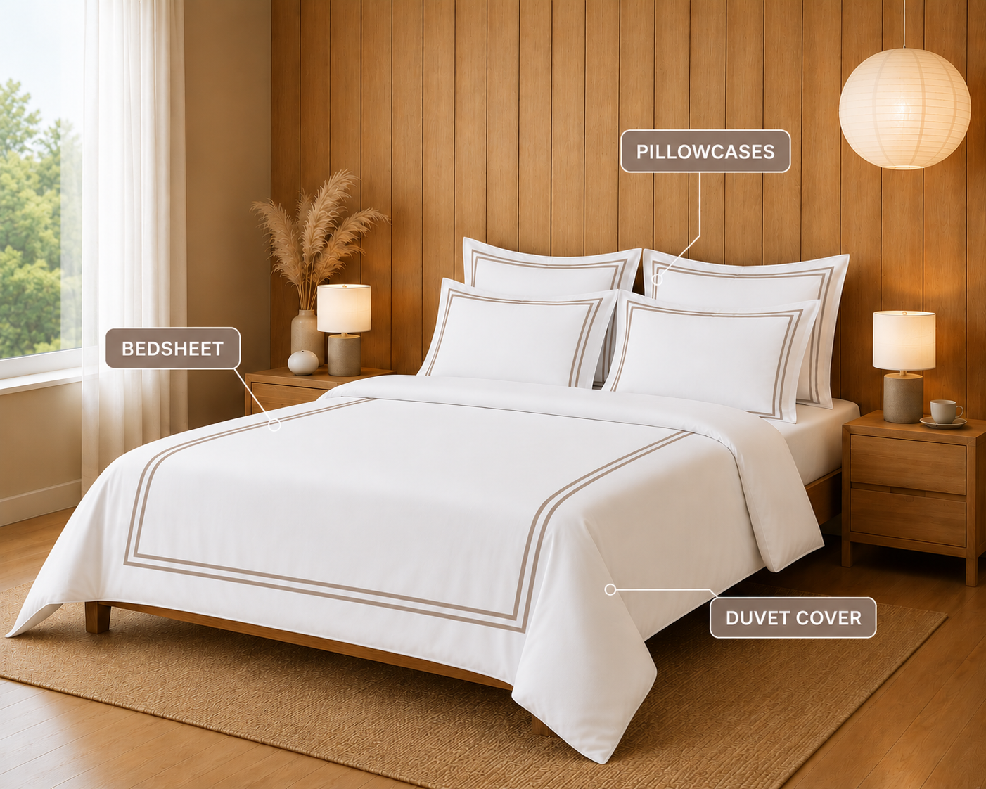800 TC Pure Cotton Collection -Merrowing - Warm Wood | Bedsheet with Pillowcases