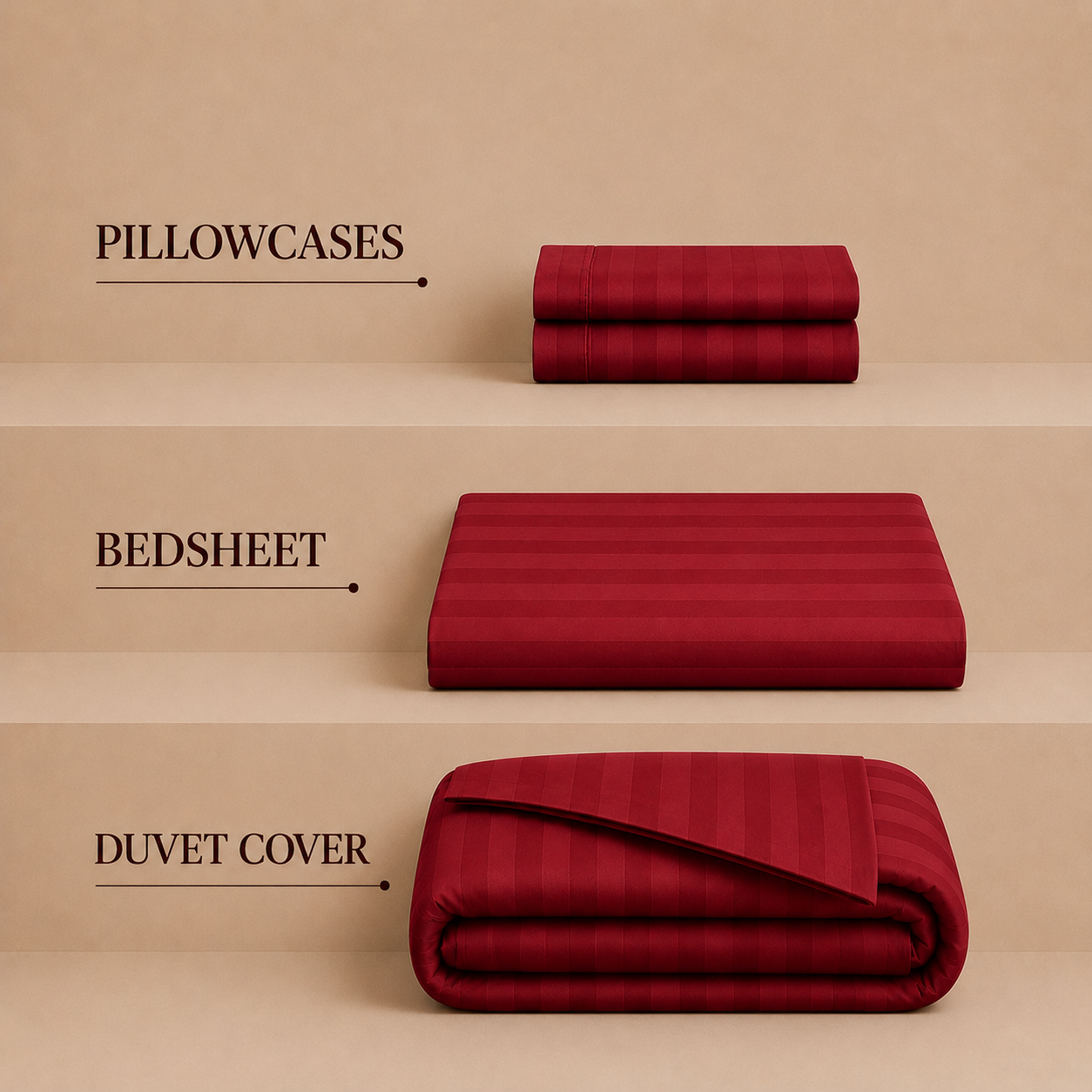 550 TC Stripes Collection - Crimson Velvet | Duvet Cover with Pillowcases