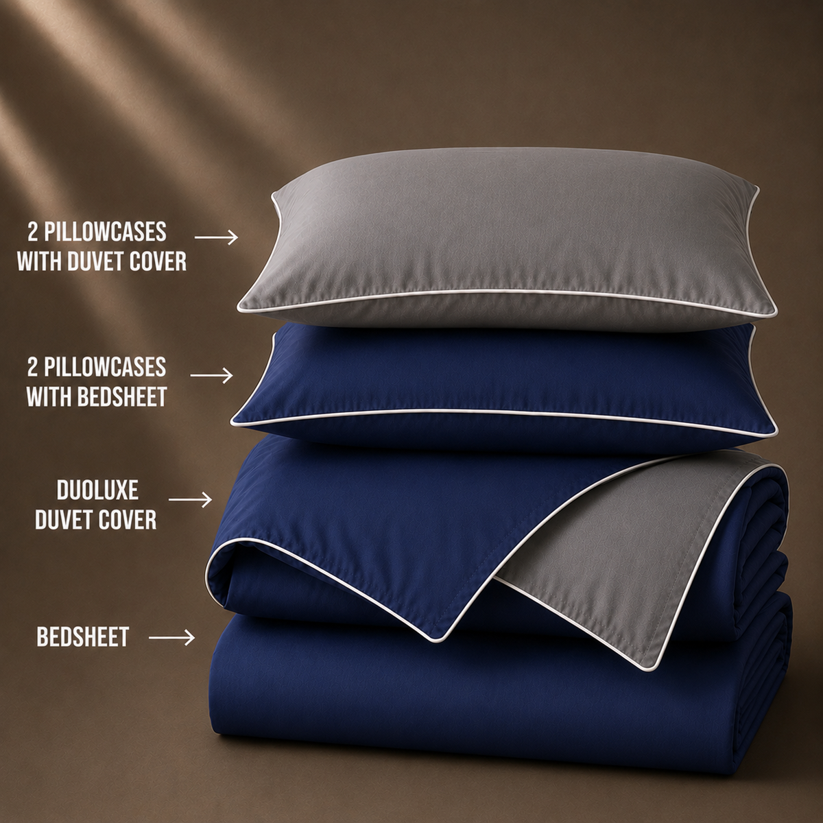 600 TC Pure Cotton Collection Duoluxe - Navy Mist | Bedsheet & Duvet Cover with Pillowcases