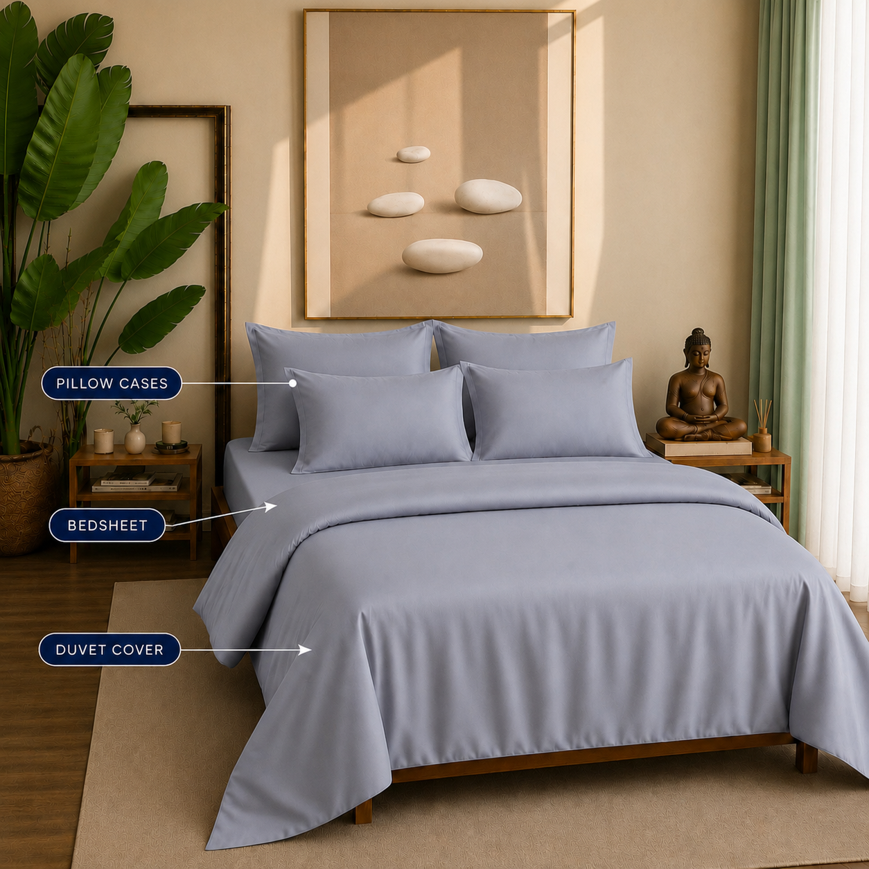 Eucalyptus Collection - Slate Blue | Bedsheet with Pillowcases