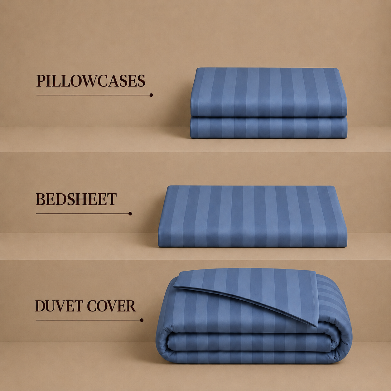 550 TC Stripes Collection - Midnight Navy | Duvet Cover with Pillowcases