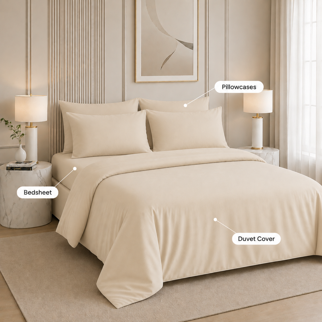 Nirvana Collection - Light Beige | Bedsheet with Pillowcases