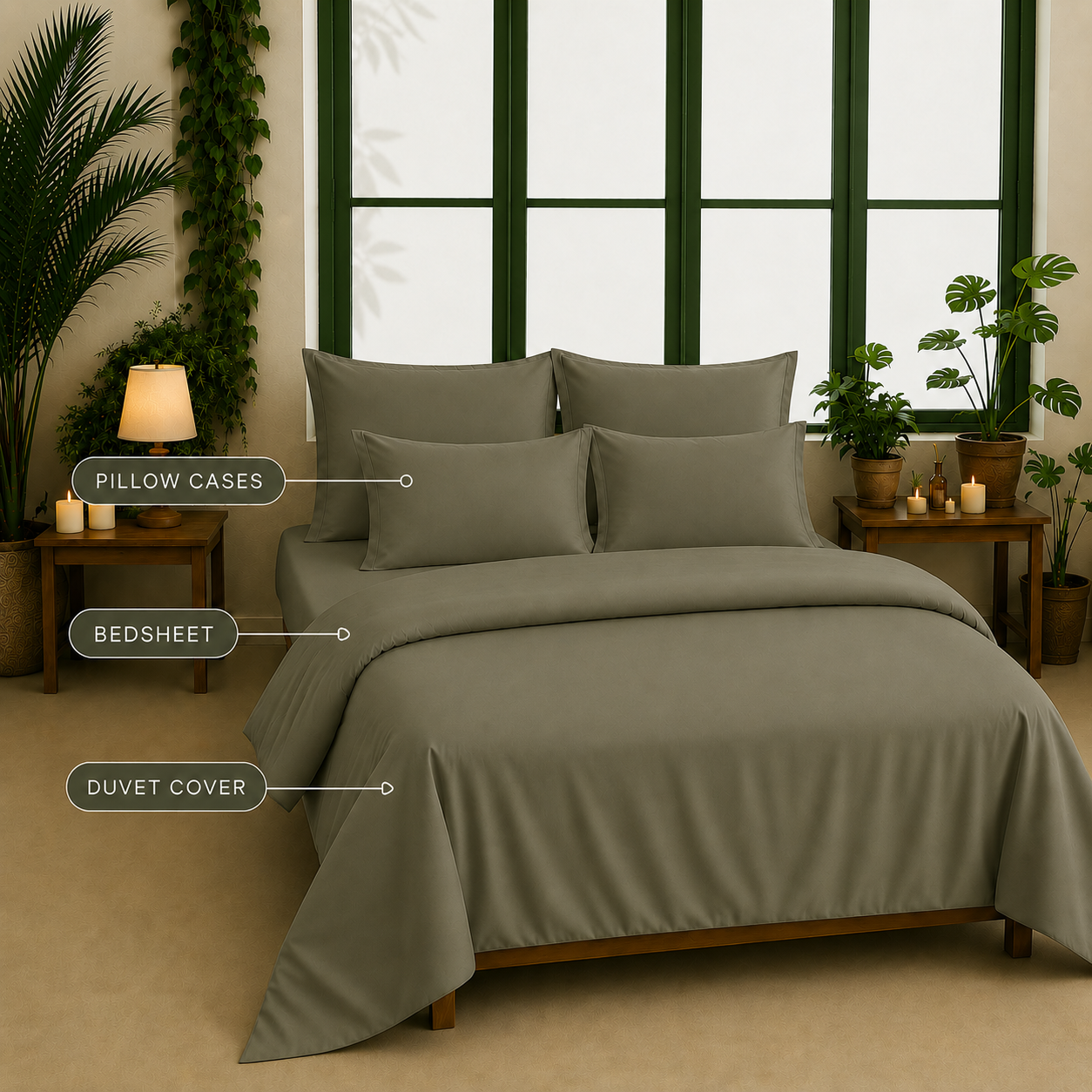 Bamboo Collection - Hazel Green | Bedsheet with Pillowcases