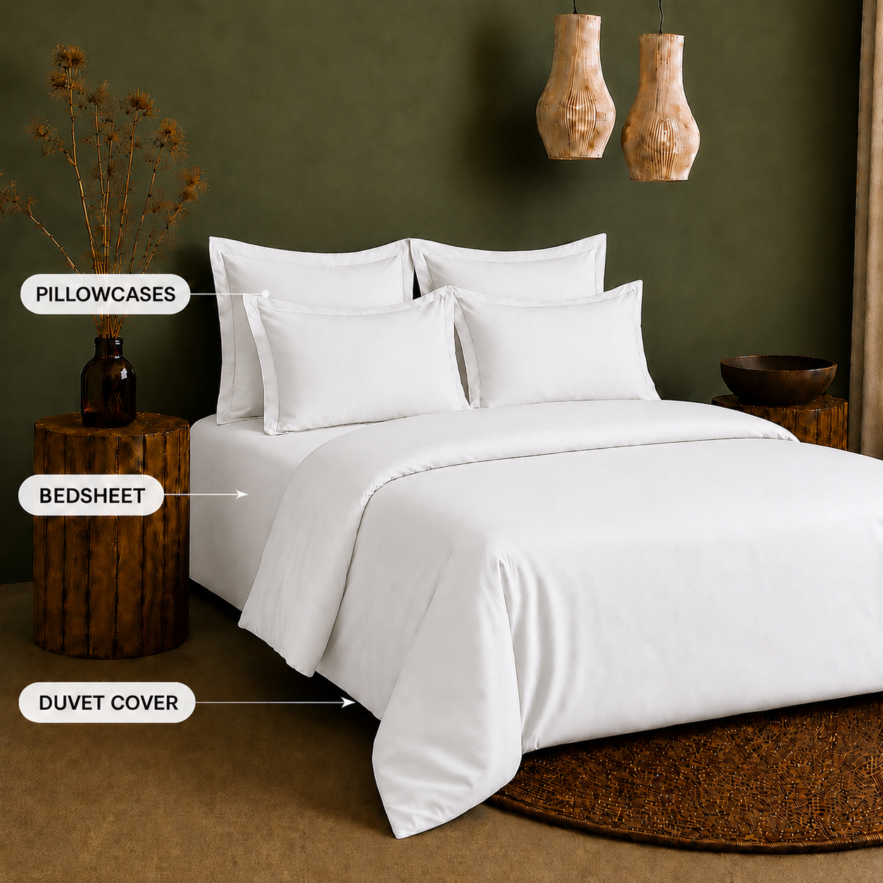 Linen Collection - White | Bedsheet with Pillowcases