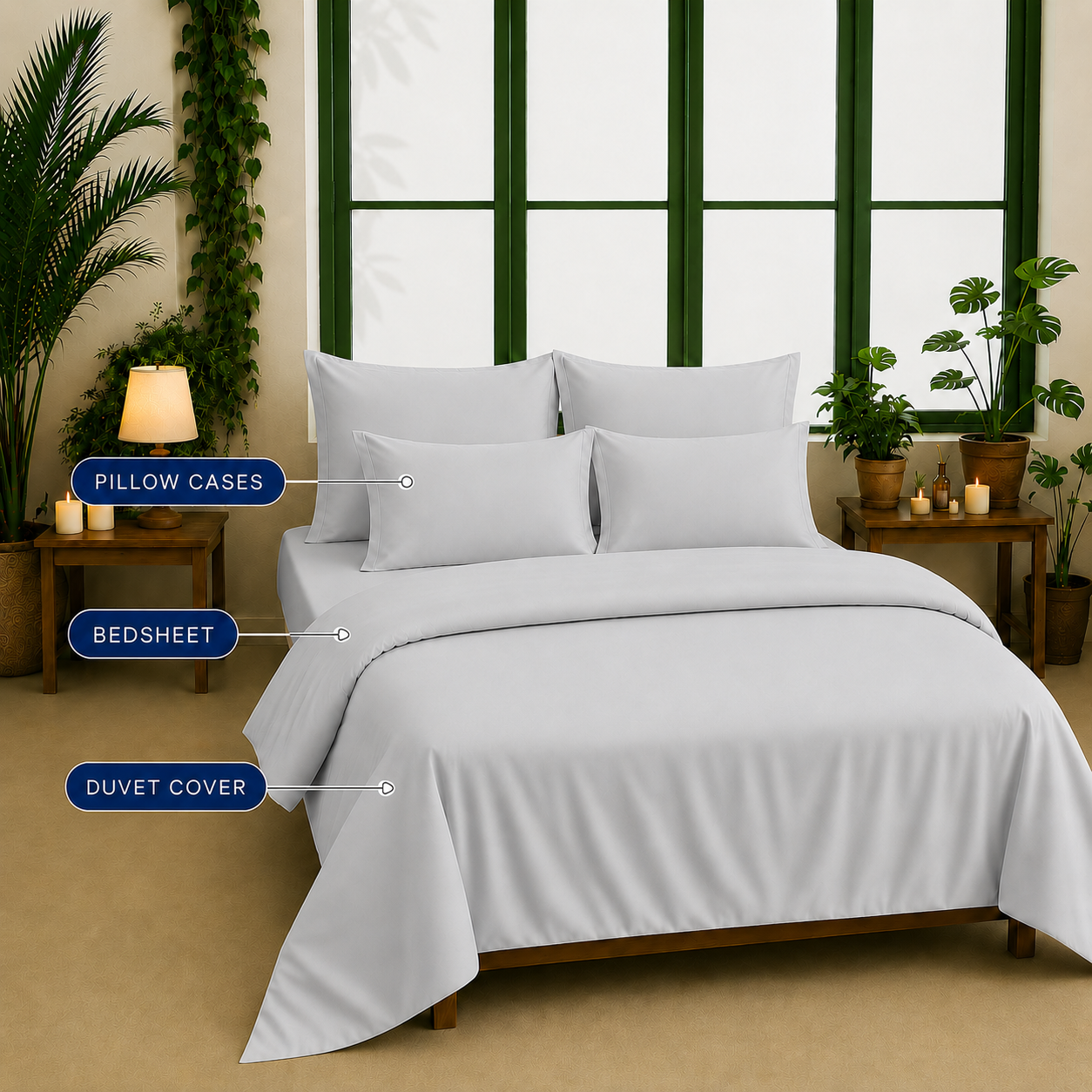 Bamboo Collection - Pebble Silver | Bedsheet with Pillowcases
