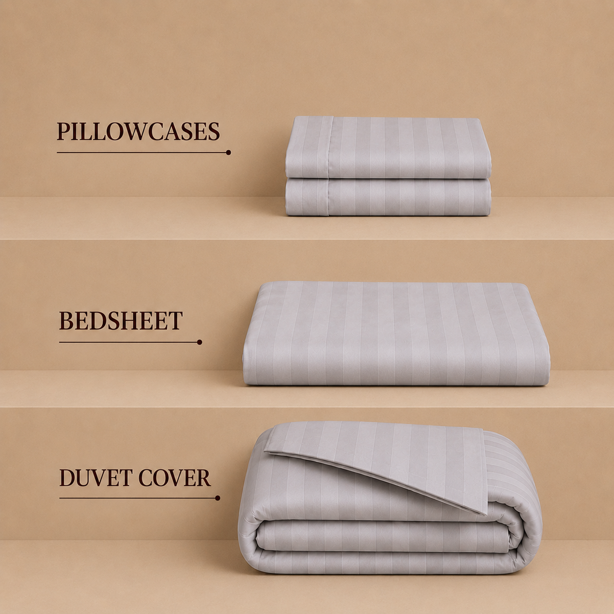 550 TC Stripes Collection - Silver Mist | Duvet Cover with Pillowcases