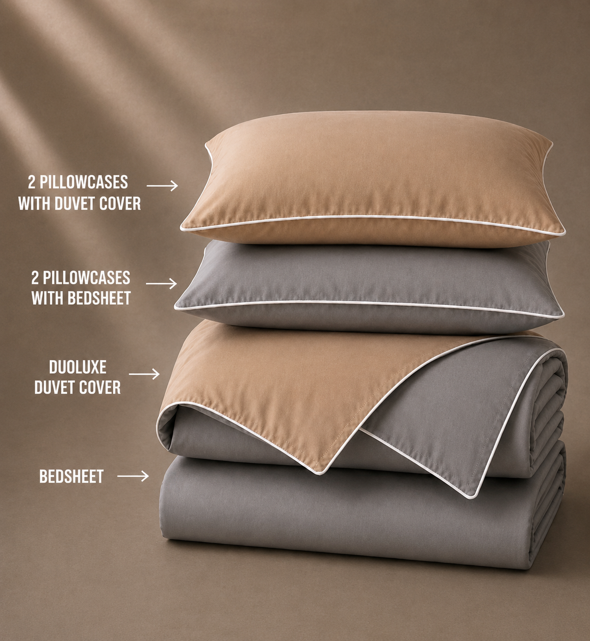 600 TC Pure Cotton Collection Duoluxe - Silver Blush | Bedsheet & Duvet Cover with Pillowcases
