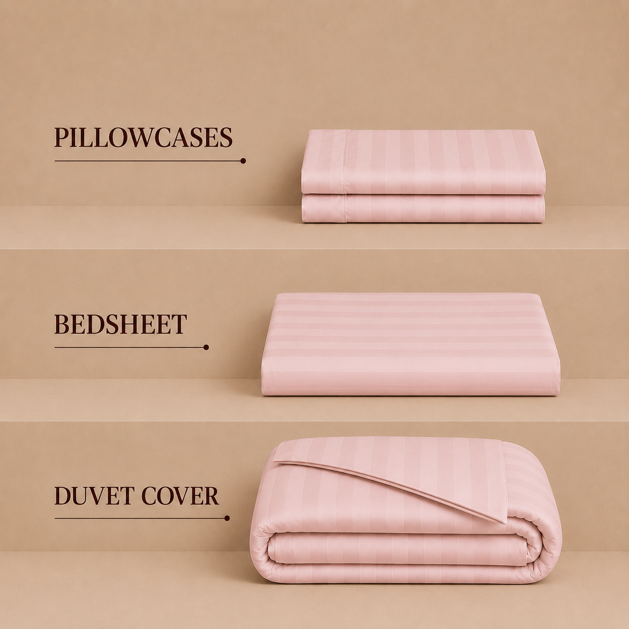 550 TC Stripes Collection - Blush Petal | Bedsheet with Pillowcases