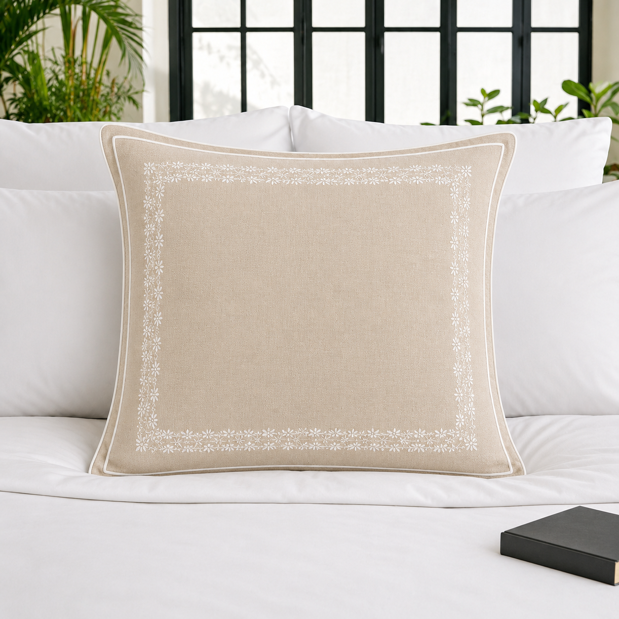 Sandstone Floral Embroidery Cushion