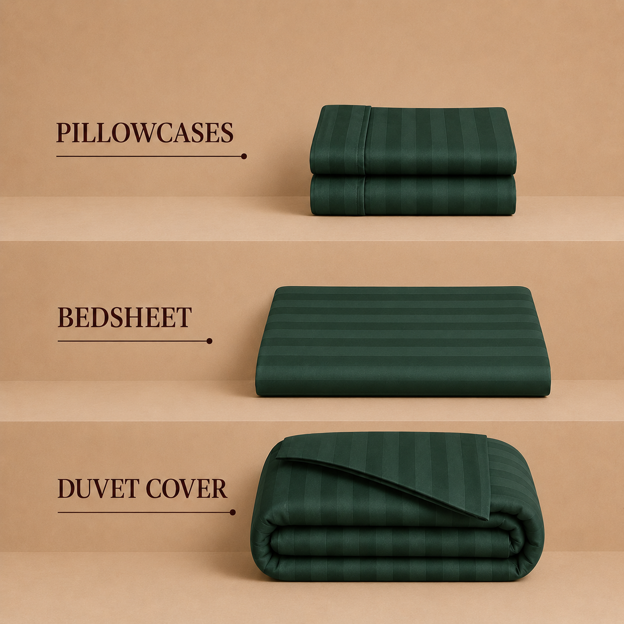 550 TC Stripes Collection - Emerald Green | Bedsheet with Pillowcases