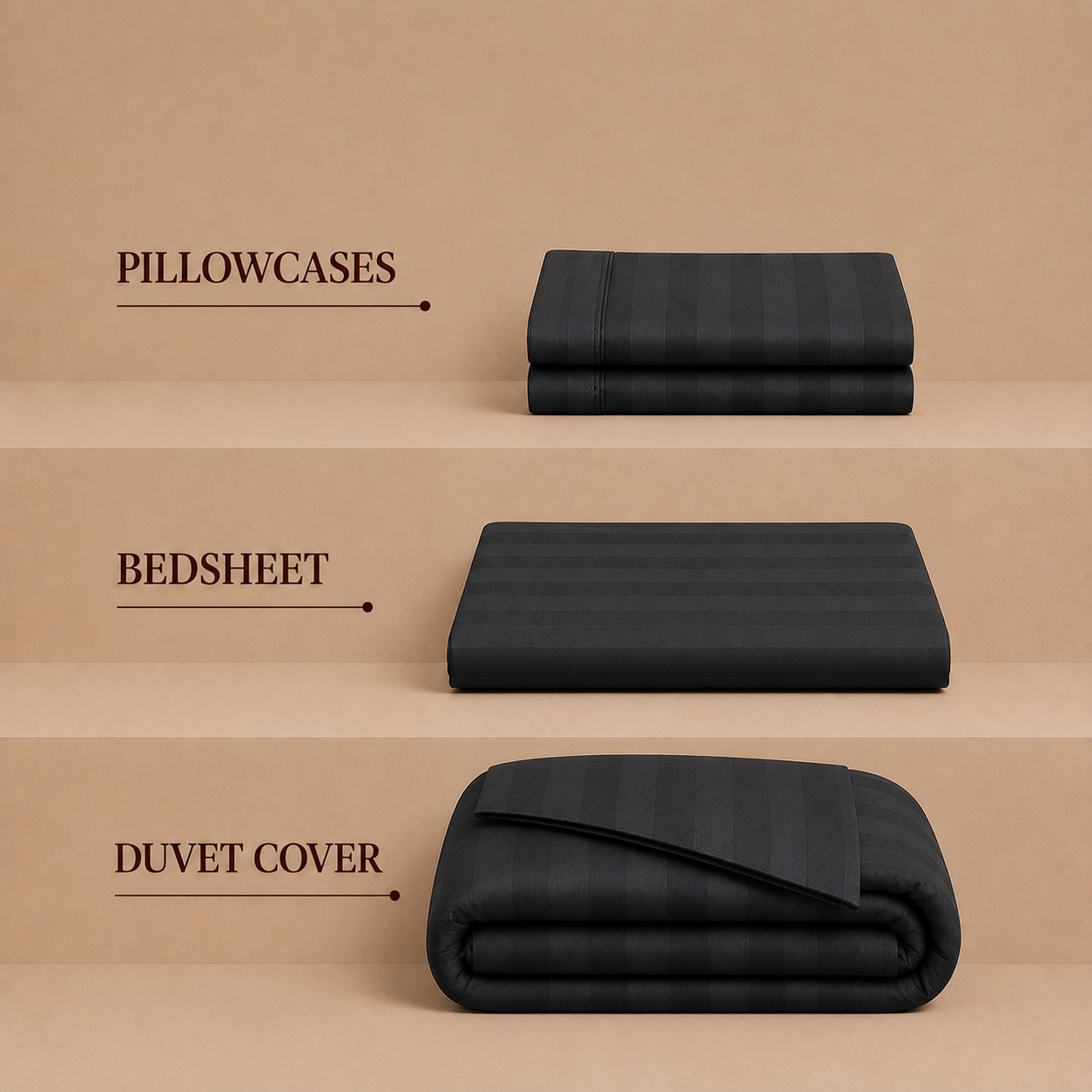 550 TC Stripes Collection - Dark grey | Bedsheet with Pillowcases